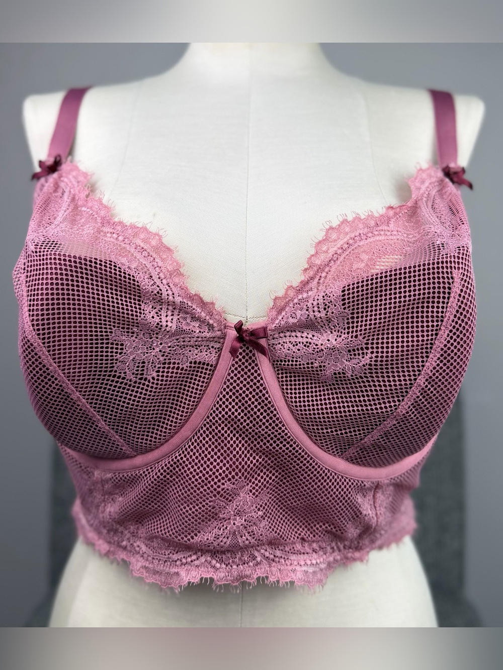 Cacique 46DD Pink Mesh Lace Longline Underwire Bra Lightly Lined Full Coverage